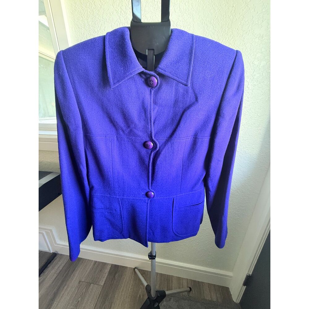 Vintage 80s 90s Albert Nipon 100% Wool Bright Royal Purple Womens Suit Blazer 8